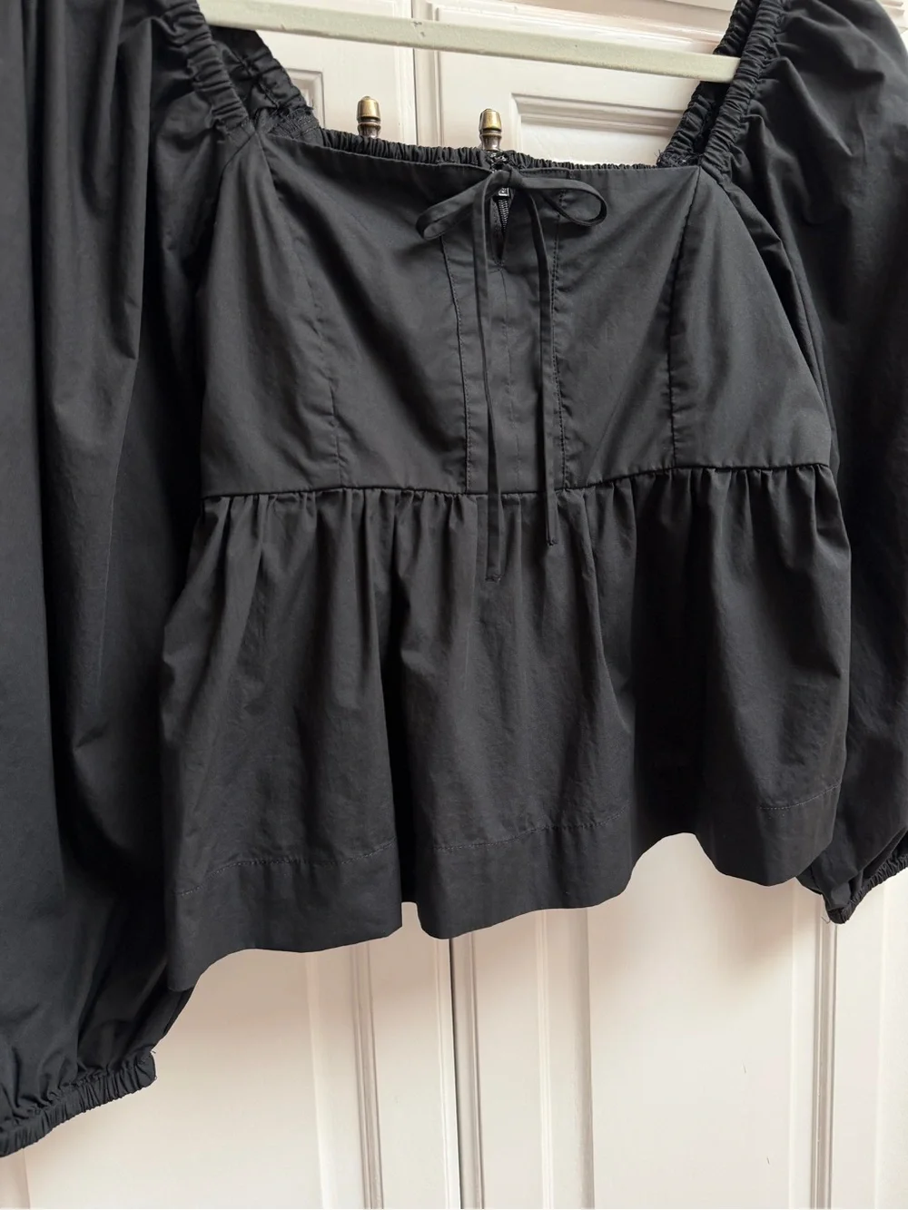 J. Crew Square Neck Cotton Poplin Top in Black Cottagecore Style Size 4